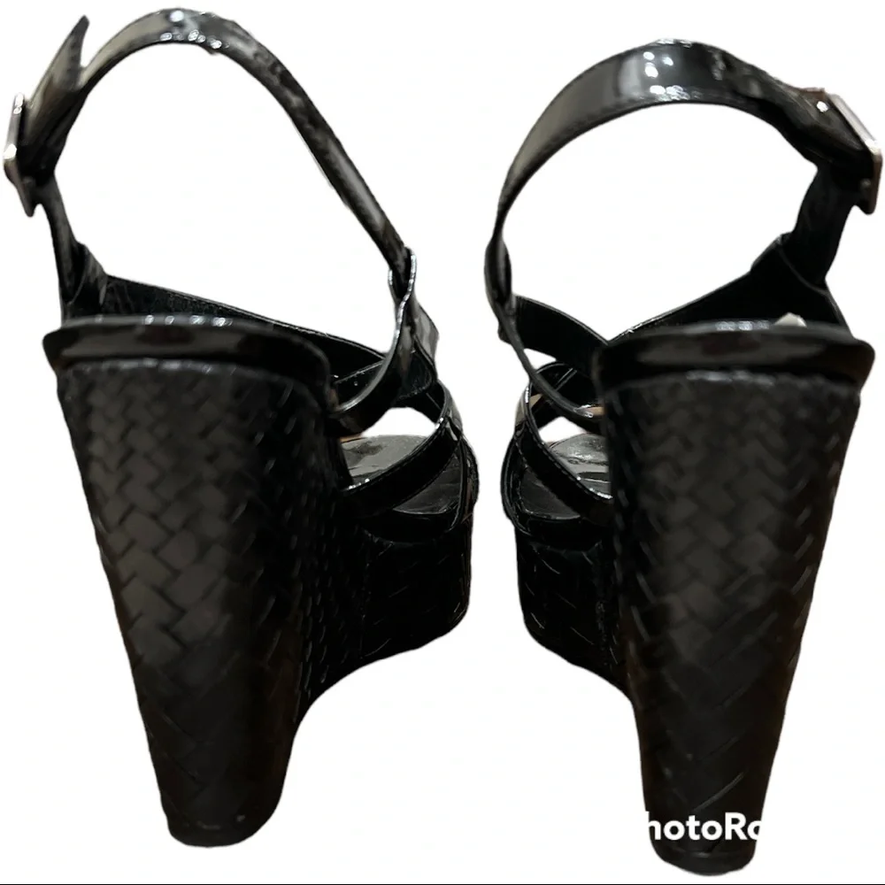 Cole Haan platform wedge strappy sandal black patent leather 7.5 - Picture 3 of 5